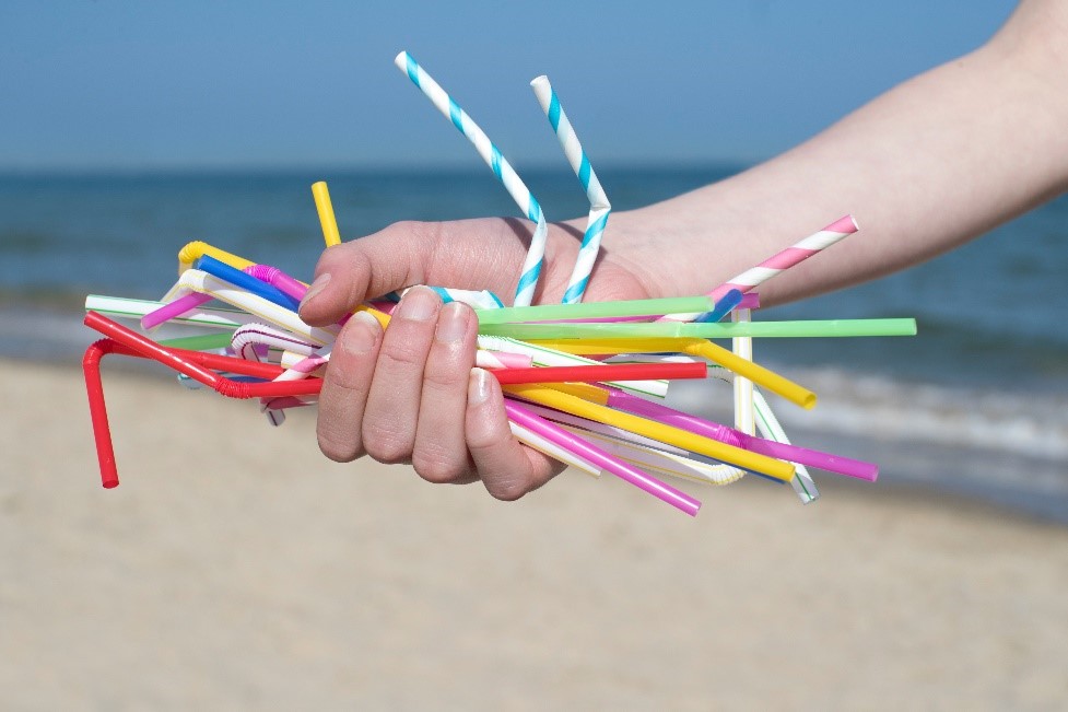 hand holding straws at the beach