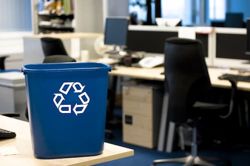 blue recycling bin