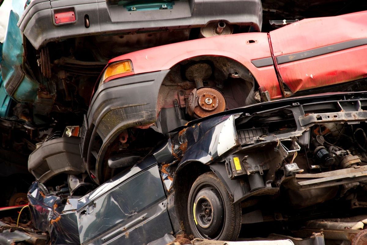 Scrapped red car