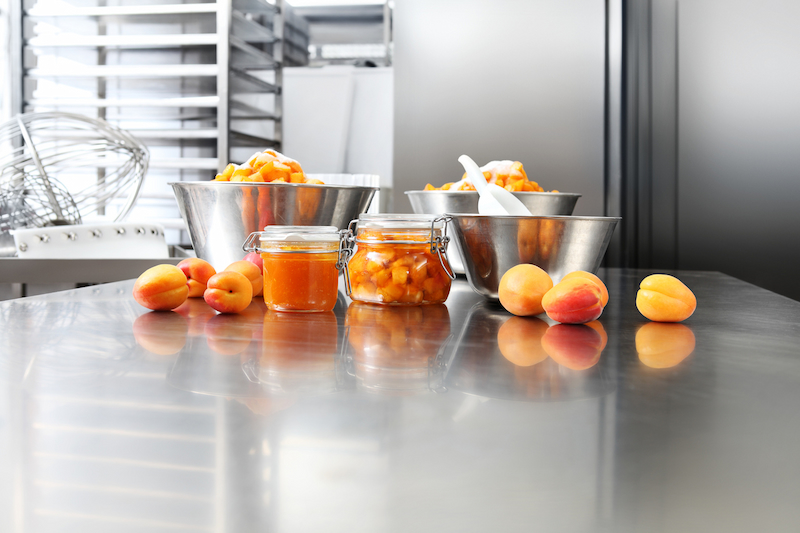 Stainless steel counters with oranges 